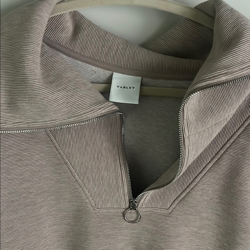 Varley Taupe Ribbed Half-Zip Top
